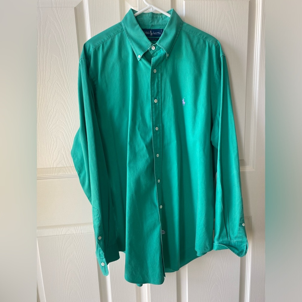 Men’s Ralph Lauren Kelly Green Button Down Long Sleeve Vintage X-Large - Picture 2 of 7